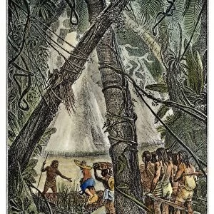 AMAZON: EXPLORATION. An exploring expedition along the Amazon River in Brazil. Lithograph