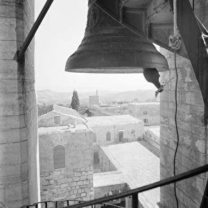 BETHLEHEM: BELL TOWER. The Christmas bell and a view of Bethlehem from the Church