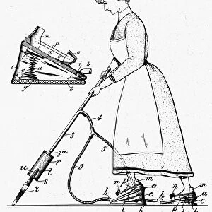 Diagram of a vacuum cleaner using foot bellows to create suction, 1912