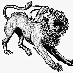 ETRUSCAN CHIMERA. Drawing after an Etruscan bronze statue, 5th century B. C
