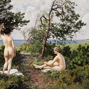 FISCHER: BATHING GIRLS. Two Bathing Girls in the Bushes Near the Coast of Hornbaek