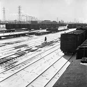 ILLINOIS: RAILROAD, 1943. The Atchison, Topeka, and Santa Fe Railroad yard in Joliet, Illinois