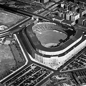 NEW YORK: YANKEE STADIUM. Aerial view of Yankee Stadium in the Bronx, where an audience of 73, 000 is watching the opening game of the 1947 World Series between the Brooklyn Dodgers and the New York Yankees, 30 September 1947