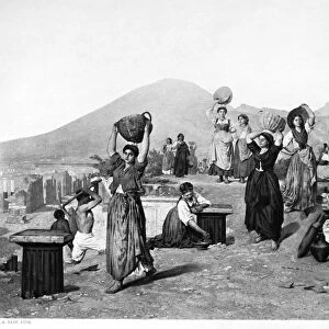 POMPEII: EXCAVATION. Excavators at Pompeii, Italy. Photogravure, late 19th century