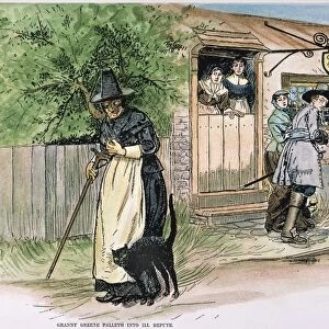 SALEM WITCH TRIALS. An old woman viewed with suspicion on the streets of Salem