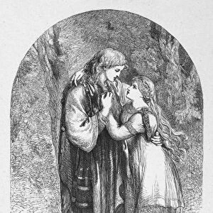 SHAKESPEARE: CYMBELINE. Posthumus and Imogen in Act I, Scene I of William Shakespeares Cymbeline. Wood engraving, 1881, after Sir John Gilbert