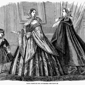 WOMENs FASHION, 1859. Paris Fashions for November. Wood engraving from an English newspaper of 1859