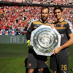 Arsenal's Double-Header Goalkeepers, Cech and Martinez, Celebrate Community Shield Victory over Chelsea
