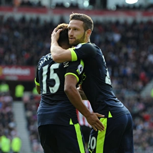 Mustafi and Oxlade-Chamberlain Celebrate Arsenal's First Goal vs Sunderland (2016-17)