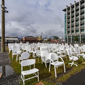 The 185 chairs memorial to those who died in the 2011 earthquake in Christchurch, Canterbury, in New Zealand
