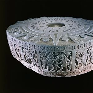 Aztec calendar stone, or Stone of the Sun, its proper name is Cuauhxicalli