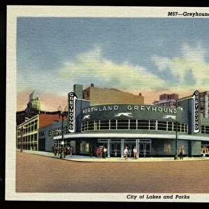 Greyhound Bus Depot. ca. 1937, Minneapolis, Minnesota, USA, M67-Greyhound Bus Depot, Minneapolis, Minn. City of Lakes and Parks. GREYHOUND BUS DEPOT. This new and modern Bus Depot is the terminal point daily for thousands of people traveling to and from all sections of the United States
