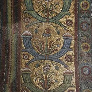 Italy, Emilia Romagna Region, mosaic of decorations with twisted cornucopias, flowers and birds