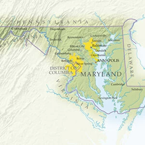 Map of Maryland, close-up