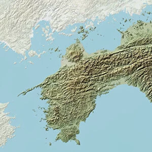 Region of Shikoku, Japan, Relief Map