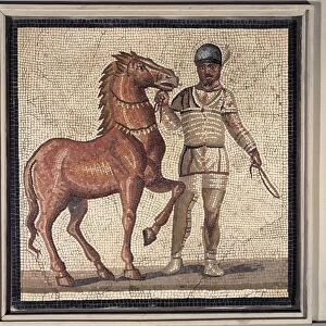 Roman civilization, mosaic portraying charioteer in one of four Circus teams from Terme di Docleziano (Baths of Diocletian)