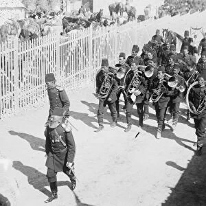 Turkish military band marching to the German camp during state visit of Wilhelm II