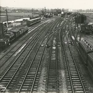 Ely station, view Northwards into the station, end of goods shed at the extreme left