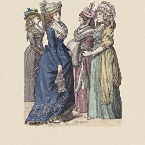 18th century, German costumes, hand-colored wood engraving, published ca. 1880