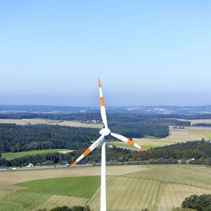 Aerial view, wind turbine near Wolnzach, Pfaffenhofen an der Ilm district, Hallertau hops growing area, Upper Bavaria, Bavaria, Germany, Europe, PublicGround