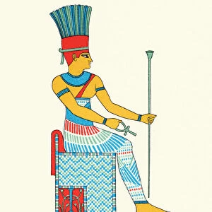 Ancient Egyptian Goddess Anuket, holding staff and Ankh