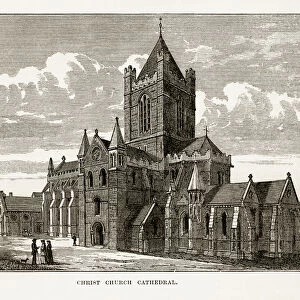 Christ Church Cathedral in Dublin, Ireland Victorian Engraving, 1840