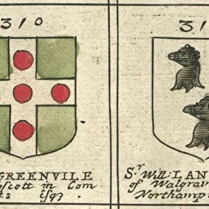 Coat of arms copperplate 17th century Greenville and Langham