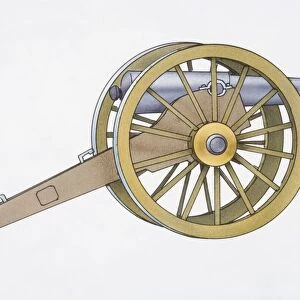 Illustration, cannon mounted on vehicle consisting of axle and two wheels
