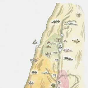 Illustration of map of Judea, the area in which Jerusalem was situated, as it would have been at the time of Jesus