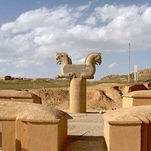Persepolis ancient ruins in Iran - Simorgh mythical bird stone carving