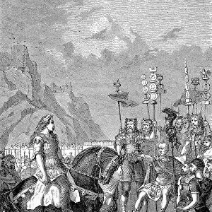 Vercingetorix Throwing His Arms at the Feet of Julius Caesar, Vercingetorix, 82 B. C. 46 B. King and chieftain of the Arverni tribe, united the Gauls in a revolt against Roman troops during the final phase of Julius Caesar's Gallic Wars, History of