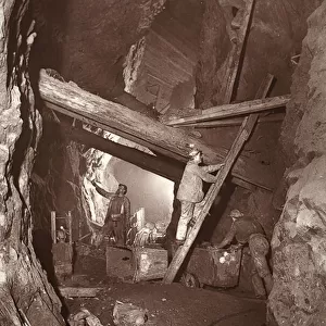 The 180 at East Pool mine, illustration from Mongst mines and miners, or Underground Scenes by Flash-Light by J. C. Burrows and William Thomas, pub. 1893 (sepia photo)