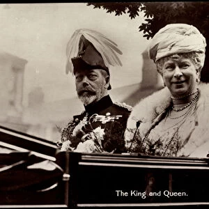 Ak King George V. Queen Mary, Maria von Teck, Kutsche (b / w photo)