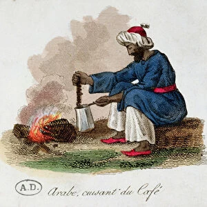 An Arab Making Coffee, early 19th century (coloured engraving)
