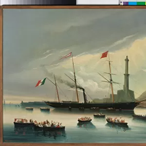 The arrival in Genoa of the steamer Cagliari, 1858 (oil on canvas)