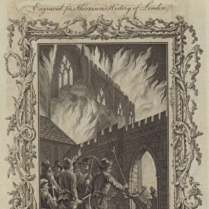 The Burning of St Johns Monastery, near Smithfield, by Wat Tylers Rabble, 1381 (engraving)