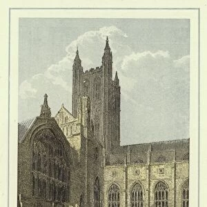 Canterbury Cathedral, view from the cloisters (colour litho)