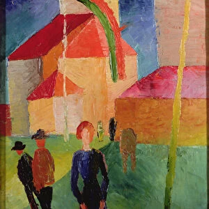Church Decorated with Flags (oil on canvas)
