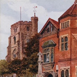 Church and Town Hall, Cranbrook, Kent (colour litho)
