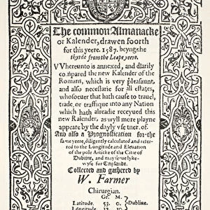 Double Almanack (common and new) and Prognostication for Dublin for 1587, by W