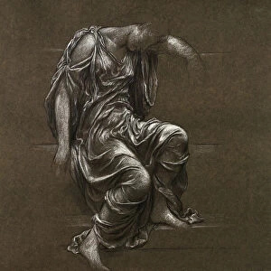 Drapery study for In Memoriam (black chalk heightened with white on brown paper
