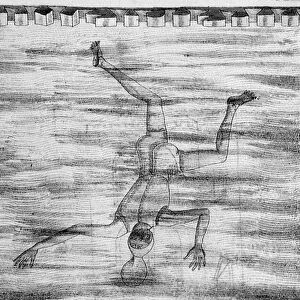 Drawing from the 15th century showing a man going into the water with some kind of mask