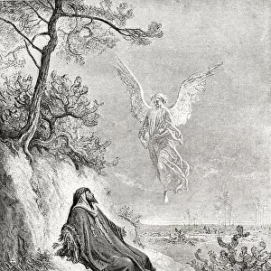 Elijah nourished by an Angel. After a work from The Bible by Gustave Dore. From Life and Reminiscences of Gustave Dore, published 1885