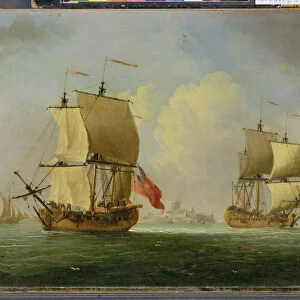 An English Sloop and a Frigate in a Light Breeze (oil on canvas)