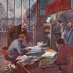 Factory under workers control, Russian Revolution, 1917 (colour litho)