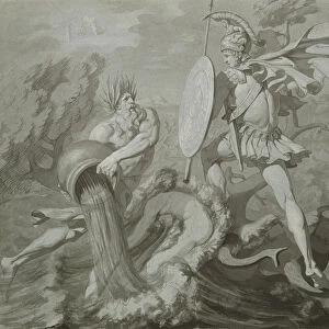 Fight of Achilles with the River Scamander (black and grey wash on paper)