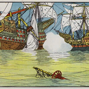 The fight in the channel (colour litho)
