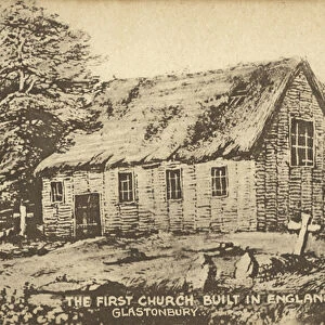 First church built in England, Glastonbury (litho)