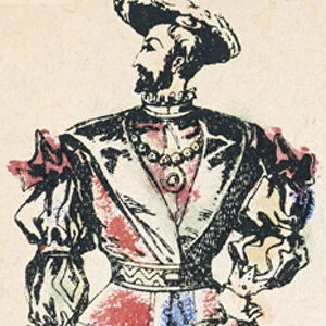 Francois 1er, 58e roi de France, monte sur le Trone en 1515, mort en 1547 (coloured engraving)