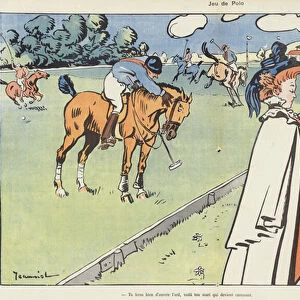 A game of polo. Illustration for Le Rire (colour litho)